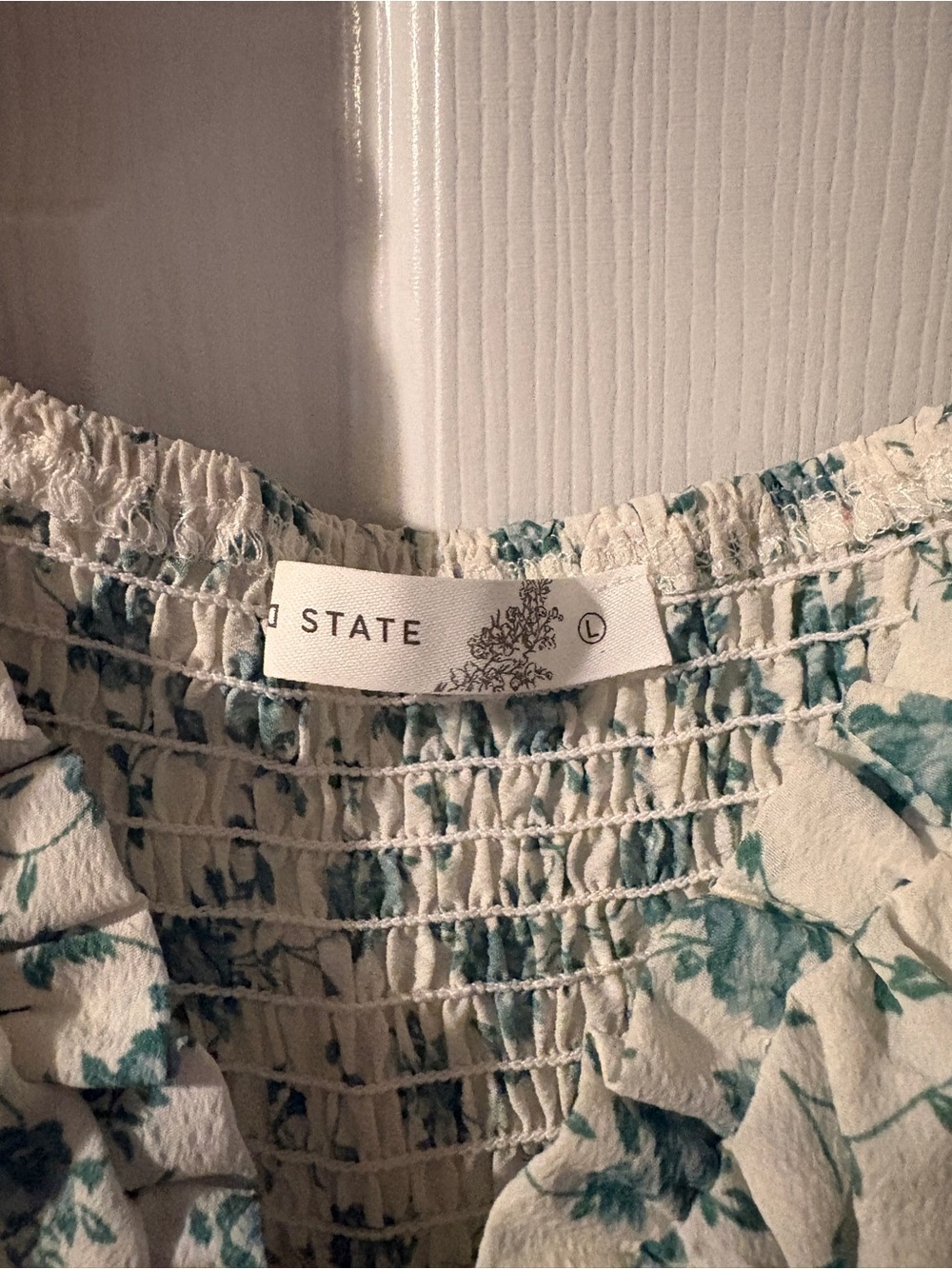 Altar'd State Cream Mini Dress with Teal Floral Print and Puff Sleeves - Picture 2 of 5